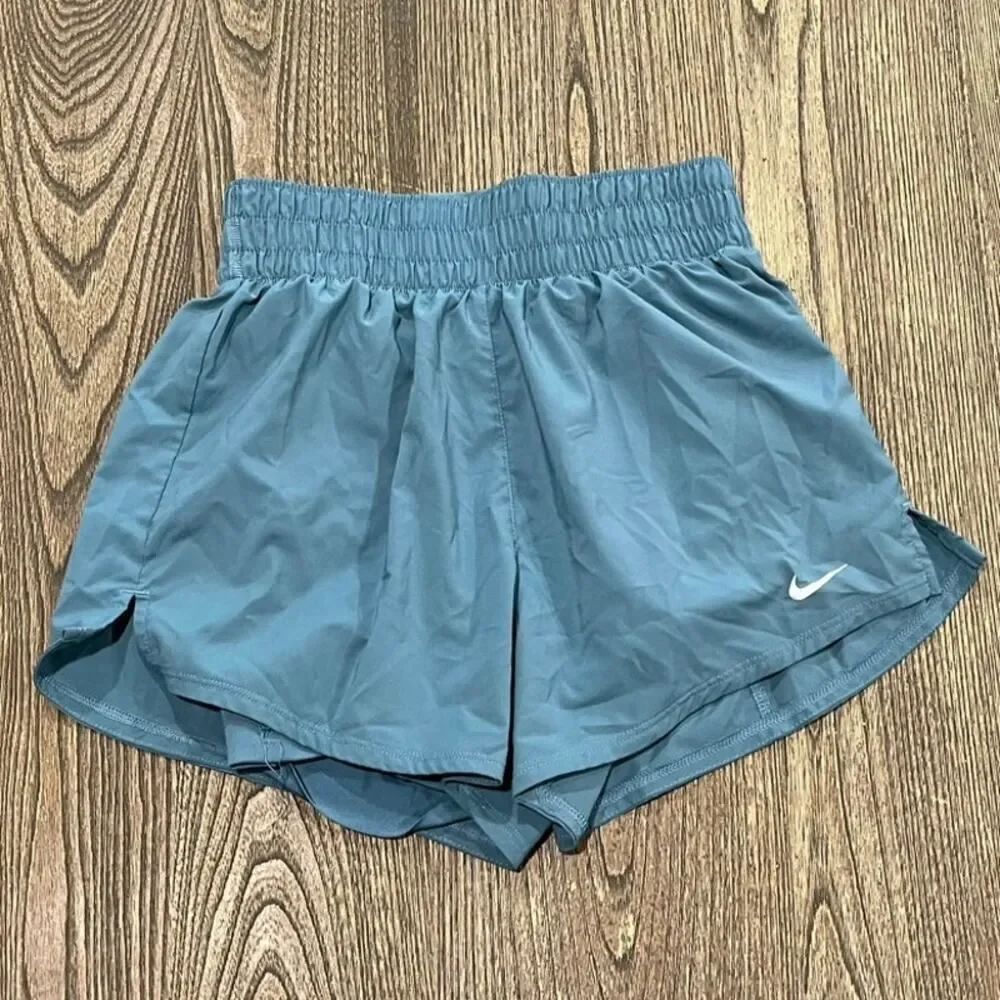 Nike Womens Dri-FIT One 2-In-1 Lined Shorts Mid Rise Elastic Waist Blue Size XS